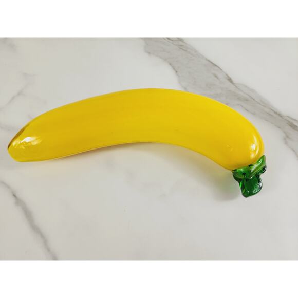 Art Glass Hand Blow Yellow Banana Fruit Vegetable 7 1/2" Home Decor 90s Vintage - Picture 1 of 10